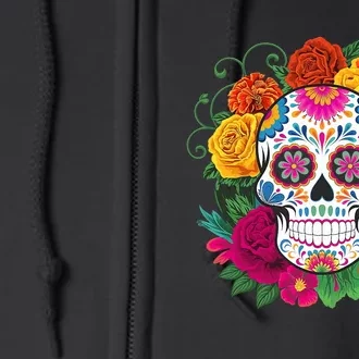 Dia De Los Muertos Costume Day Of The Dead Sugar Skull Full Zip Hoodie