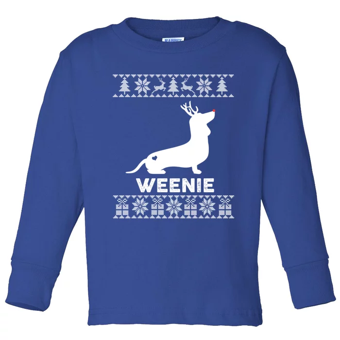 Dachshund Dog Lover Weenie Reindeer Ugly Christmas Sweater Gift Toddler Long Sleeve Shirt