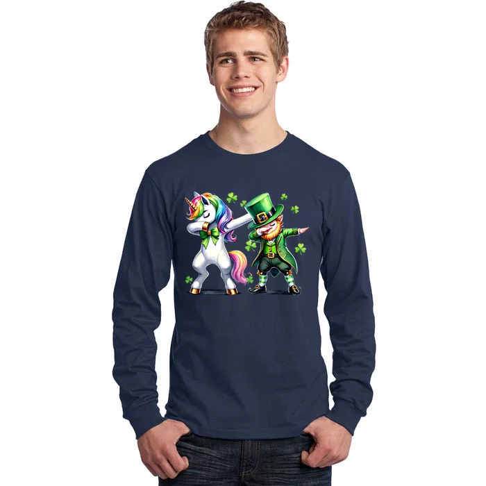 Dabbing Duo Leprechaun And Unicorn St PaddyS Meaningful Gift Tall Long Sleeve T-Shirt