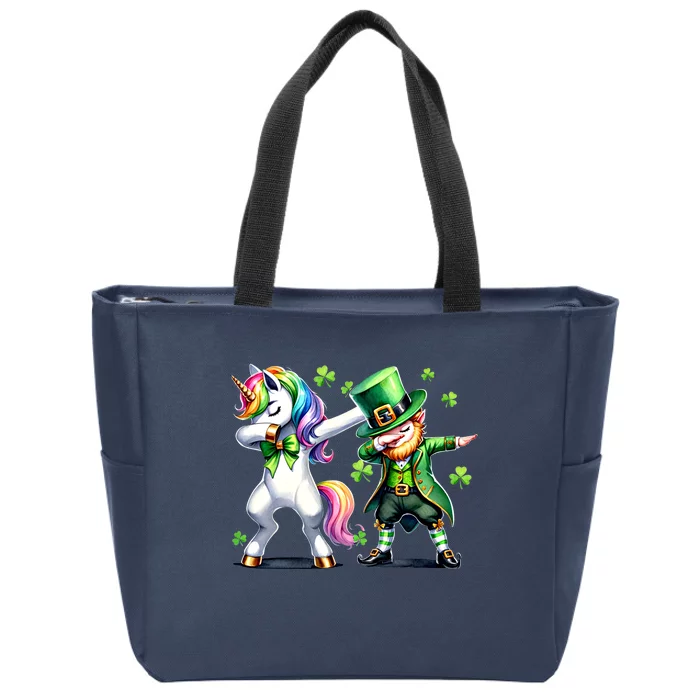 Dabbing Duo Leprechaun And Unicorn St PaddyS Meaningful Gift Zip Tote Bag