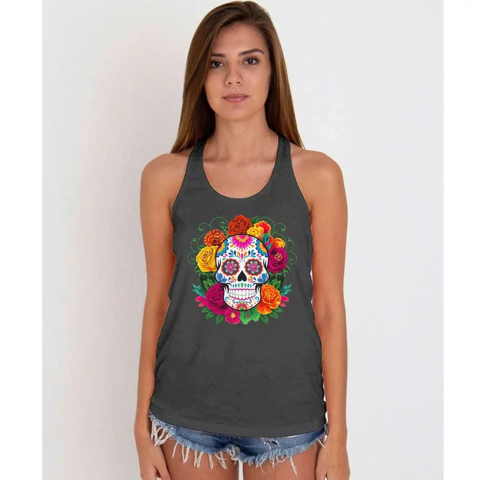 Dia De Los Muertos Costume Day Of The Dead Sugar Skull Gift Women's Knotted Racerback Tank