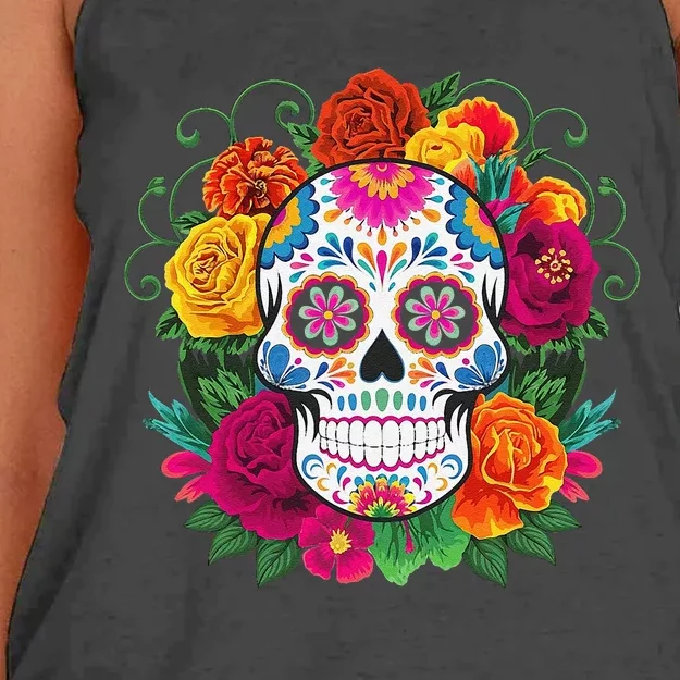 Dia De Los Muertos Costume Day Of The Dead Sugar Skull Gift Women's Knotted Racerback Tank