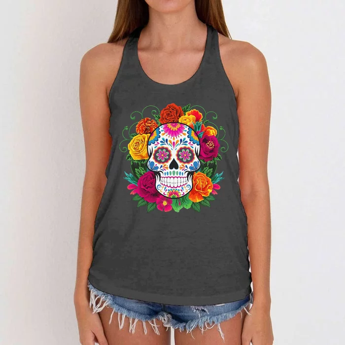 Dia De Los Muertos Costume Day Of The Dead Sugar Skull Gift Women's Knotted Racerback Tank