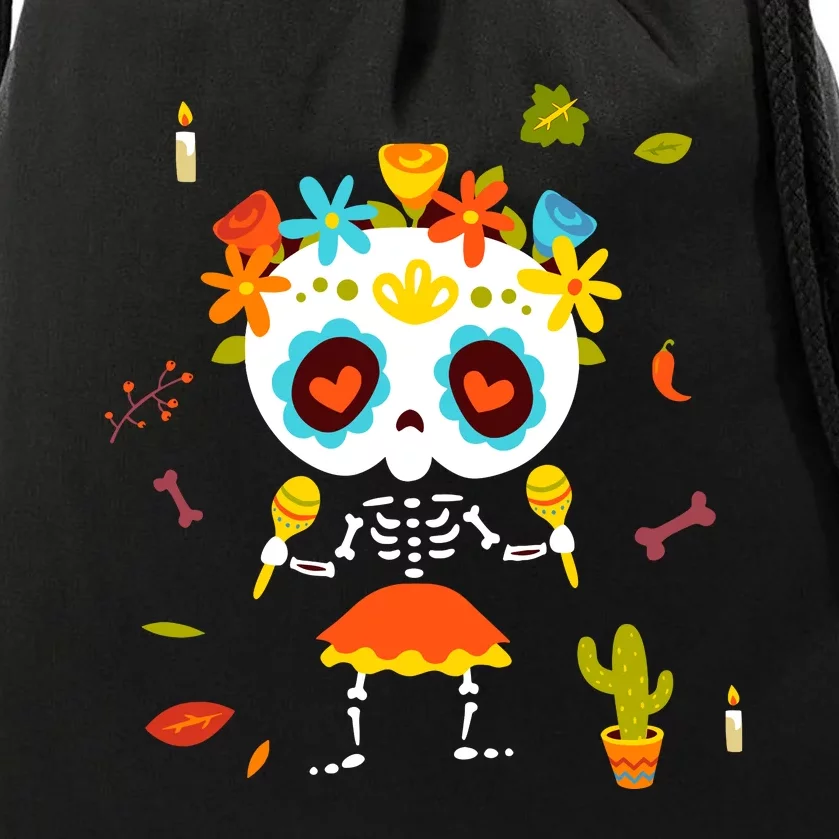 Dia De Los Muertos Girl Skeleton Mexican Sugar Skull Drawstring Bag