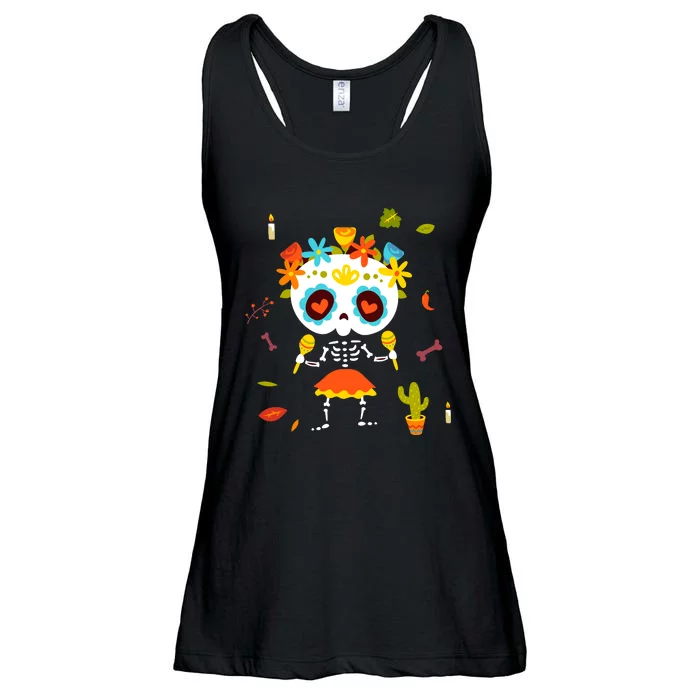 Dia De Los Muertos Girl Skeleton Mexican Sugar Skull Ladies Essential Flowy Tank