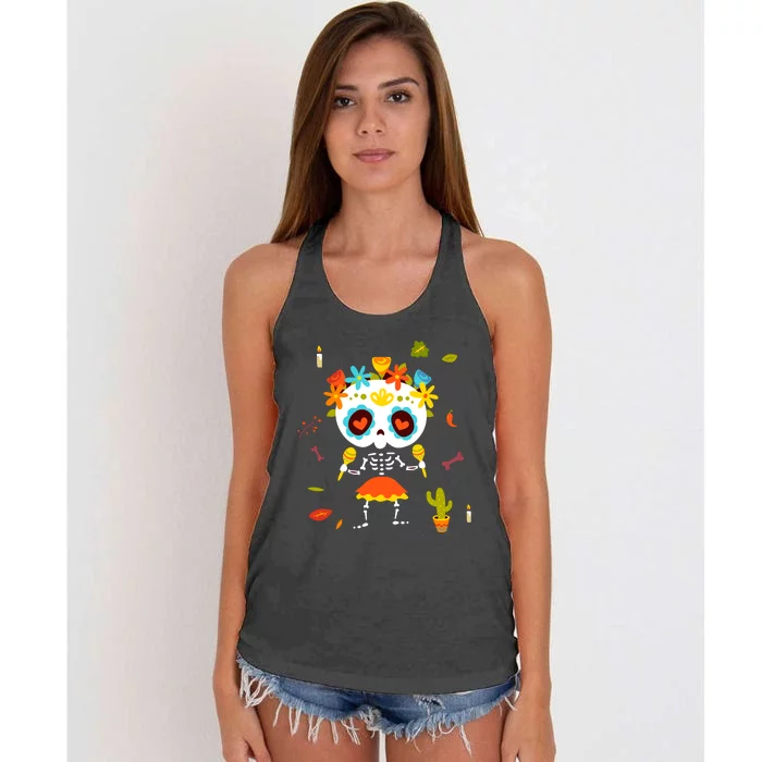 Dia De Los Muertos Girl Skeleton Mexican Sugar Skull Women's Knotted Racerback Tank