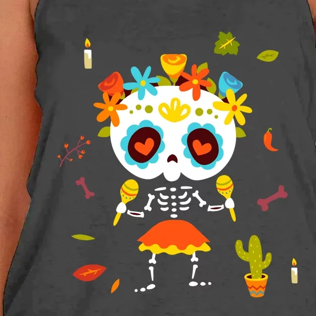 Dia De Los Muertos Girl Skeleton Mexican Sugar Skull Women's Knotted Racerback Tank