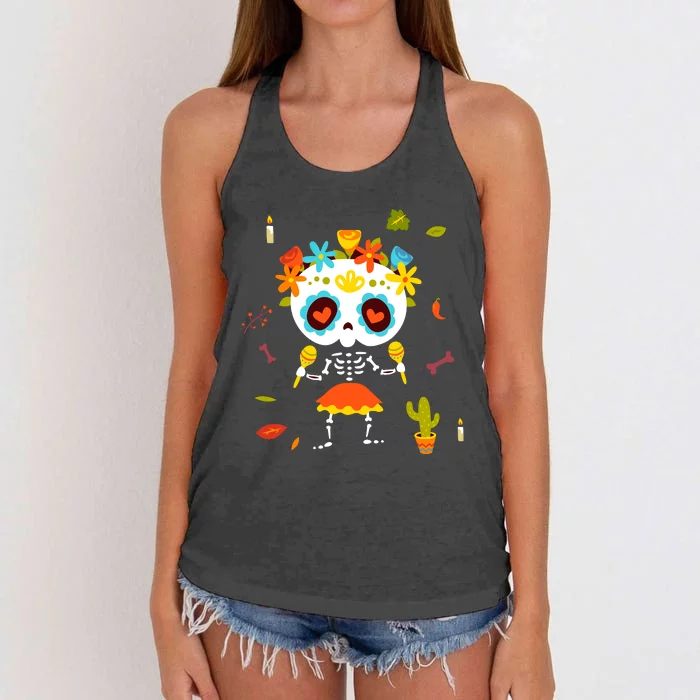 Dia De Los Muertos Girl Skeleton Mexican Sugar Skull Women's Knotted Racerback Tank