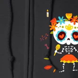 Dia De Los Muertos Girl Skeleton Mexican Sugar Skull Full Zip Hoodie