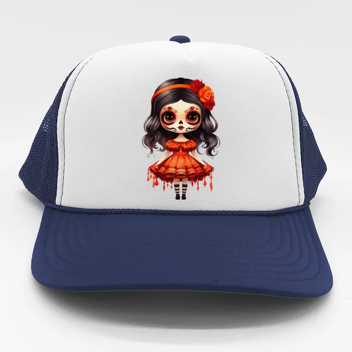 Dia De Los Muertos La Catrina Cute Skeleton Mexican Girl Gift Trucker Hat