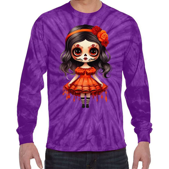 Dia De Los Muertos La Catrina Cute Skeleton Mexican Girl Gift Tie-Dye Long Sleeve Shirt