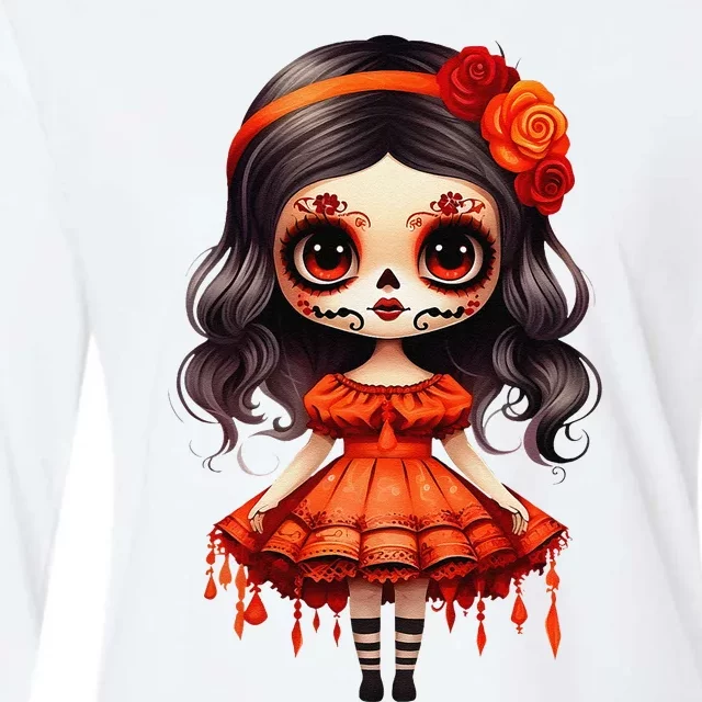 Dia De Los Muertos La Catrina Cute Skeleton Mexican Girl Gift Womens Cotton Relaxed Long Sleeve T-Shirt