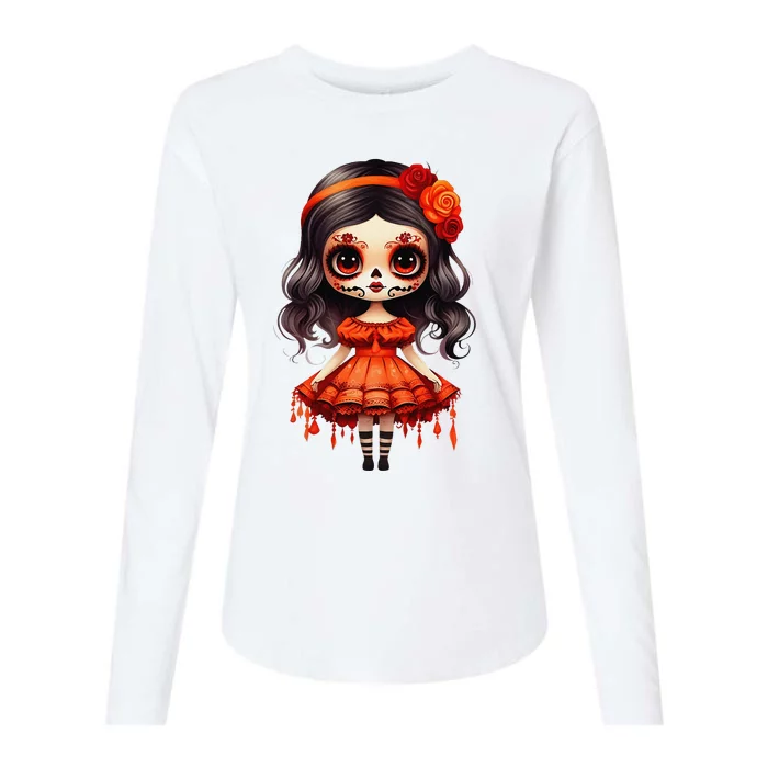 Dia De Los Muertos La Catrina Cute Skeleton Mexican Girl Gift Womens Cotton Relaxed Long Sleeve T-Shirt