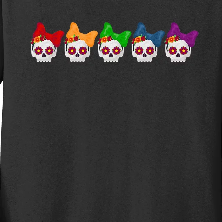 Dia De Los Muertos Sugar Skull Day of the Dead Halloween Kids Long Sleeve Shirt