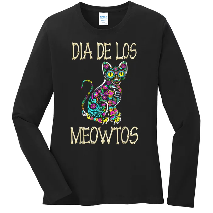 Dia De Los Meowtos Cat Muertos Day Of The Dead Cat Ladies Long Sleeve Shirt