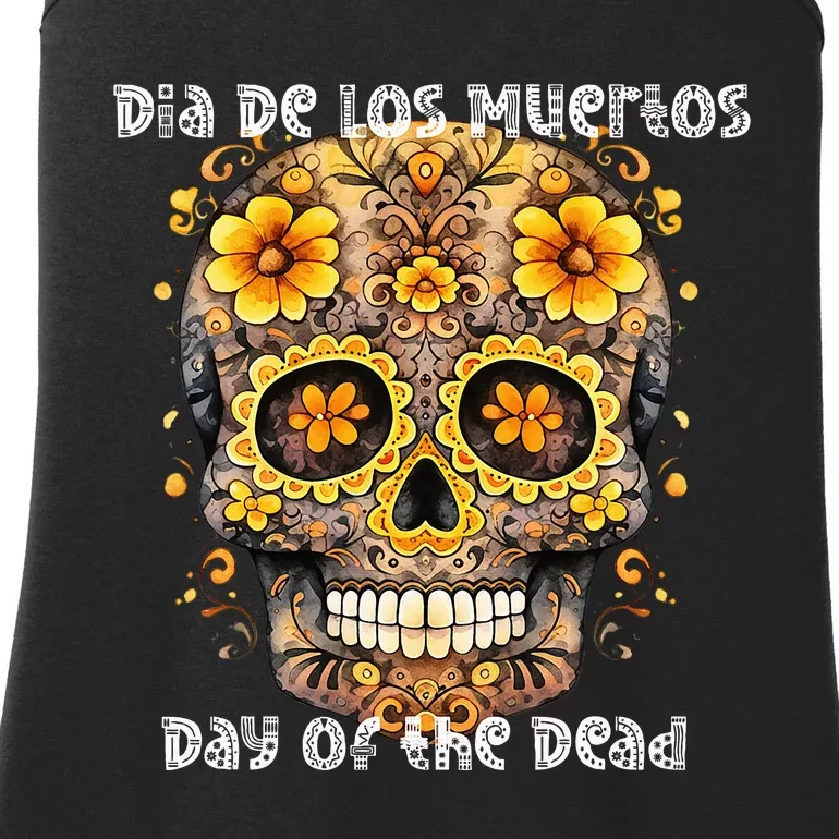 Dia De Los Muertos Sugar Skull Flowers Ladies Essential Tank