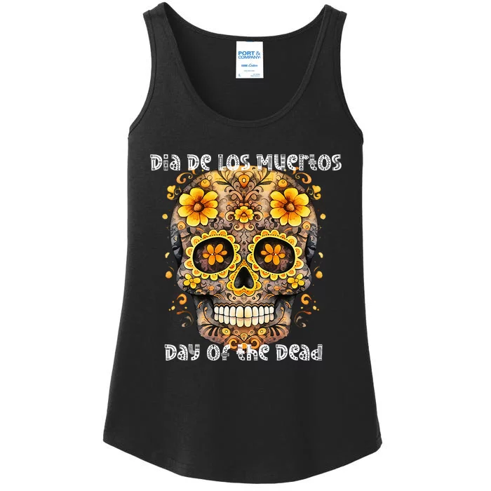 Dia De Los Muertos Sugar Skull Flowers Ladies Essential Tank