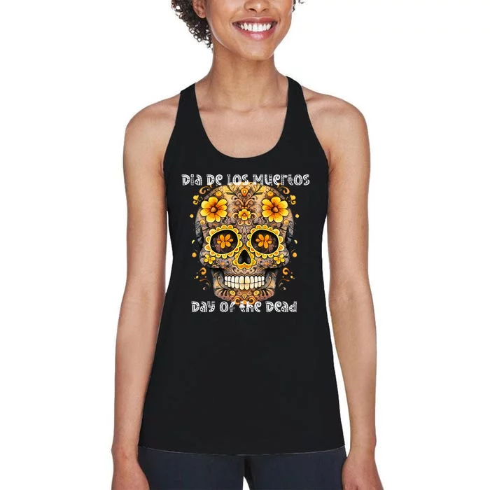 Dia De Los Muertos Sugar Skull Flowers Women's Racerback Tank