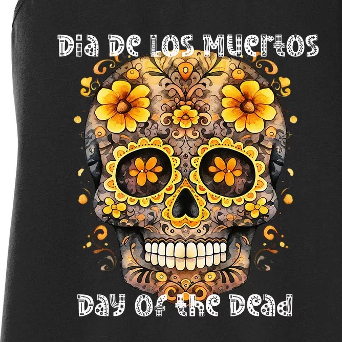 Dia De Los Muertos Sugar Skull Flowers Women's Racerback Tank