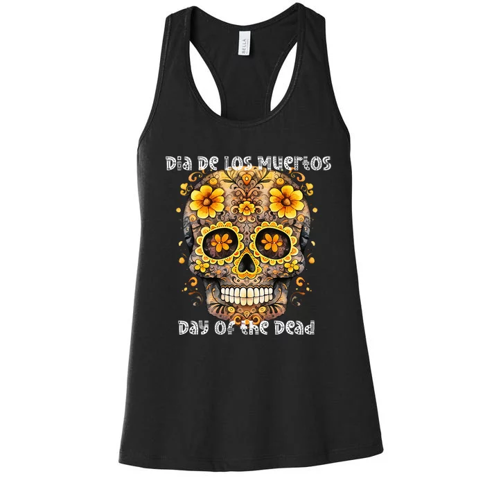 Dia De Los Muertos Sugar Skull Flowers Women's Racerback Tank