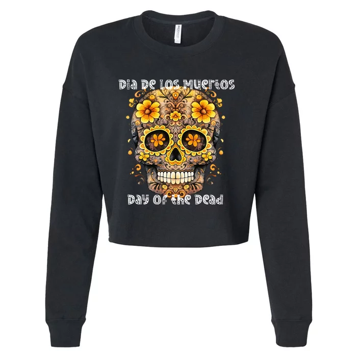 Dia De Los Muertos Sugar Skull Flowers Cropped Pullover Crew