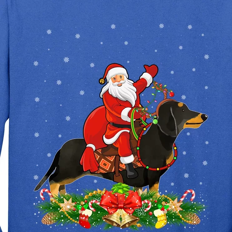 Dachshund Dog Lover Funny Santa Riding Dachshund Christmas Gift Tall Long Sleeve T-Shirt