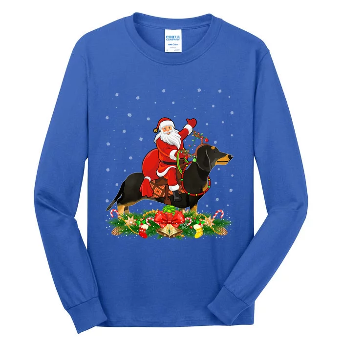 Dachshund Dog Lover Funny Santa Riding Dachshund Christmas Gift Tall Long Sleeve T-Shirt