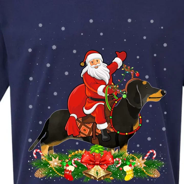 Dachshund Dog Lover Funny Santa Riding Dachshund Christmas Gift Sueded Cloud Jersey T-Shirt