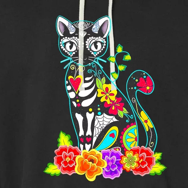 Dia De Los Muertos Cat Figurine Day Of The Dead Funny Garment-Dyed Fleece Hoodie