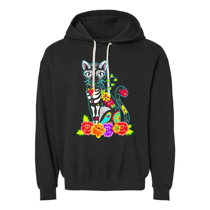 Dia De Los Muertos Cat Figurine Day Of The Dead Funny Garment-Dyed Fleece Hoodie