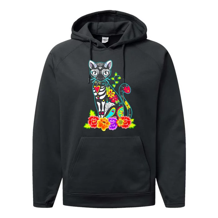 Dia De Los Muertos Cat Figurine Day Of The Dead Funny Performance Fleece Hoodie