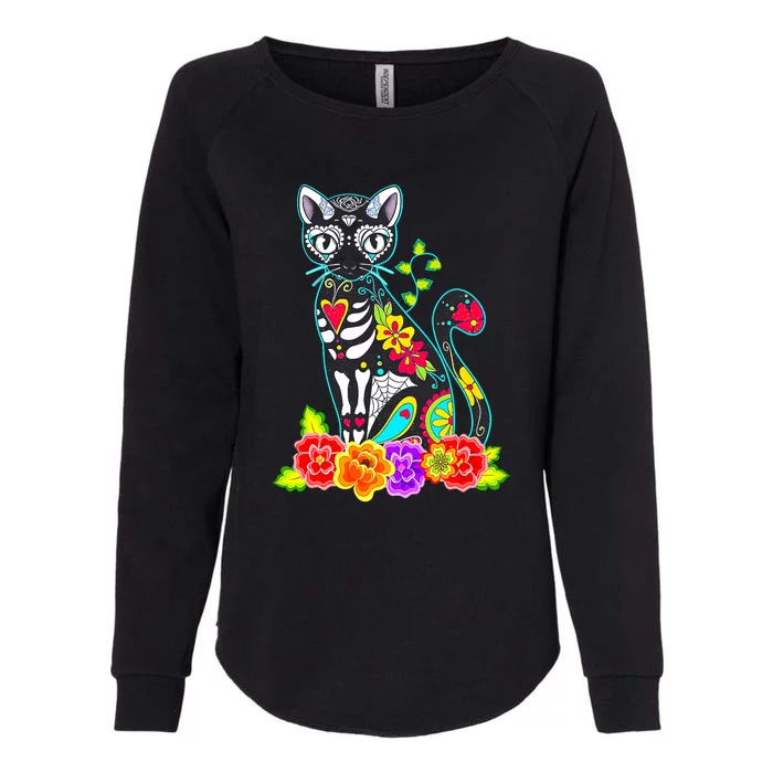 Dia De Los Muertos Cat Figurine Day Of The Dead Funny Womens California Wash Sweatshirt