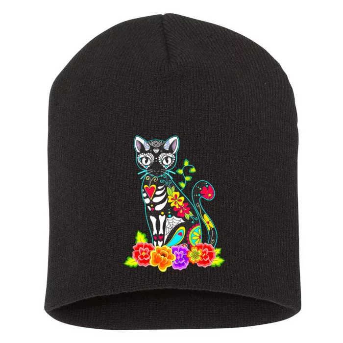 Dia De Los Muertos Cat Figurine Day Of The Dead Funny Short Acrylic Beanie