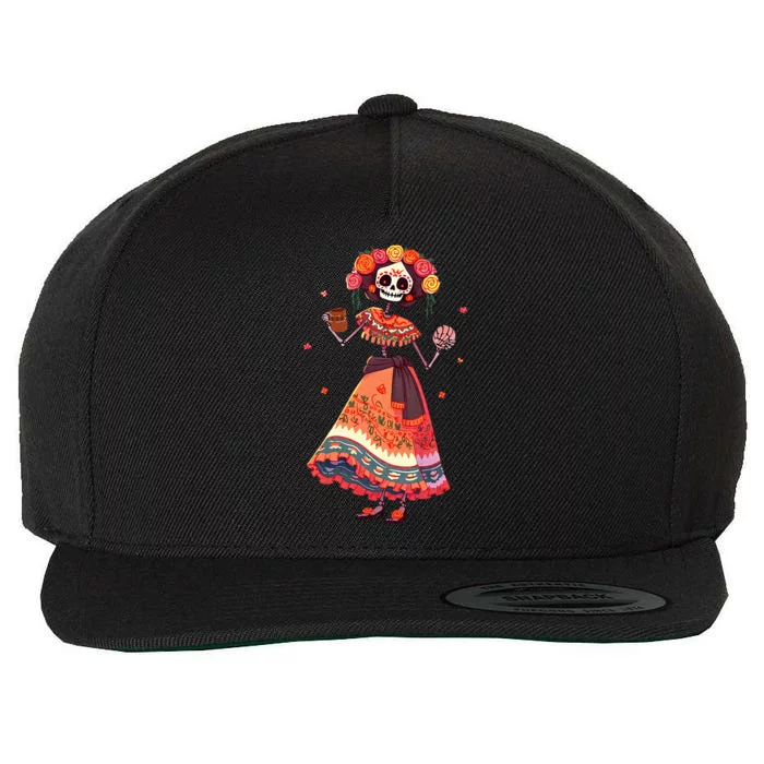 Dia De Los Muertos Day Of The Dead Mexican Sugar Skeleton Wool Snapback Cap