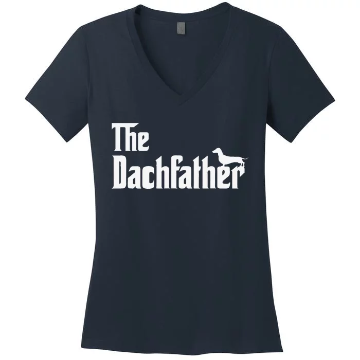 Dachshund Dog Lovers The Dachfather Funny Wiener Dog Women's V-Neck T-Shirt