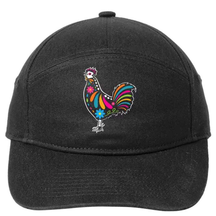 Dia De Los Muertos Halloween Sugar Skull Rooster 7-Panel Snapback Hat