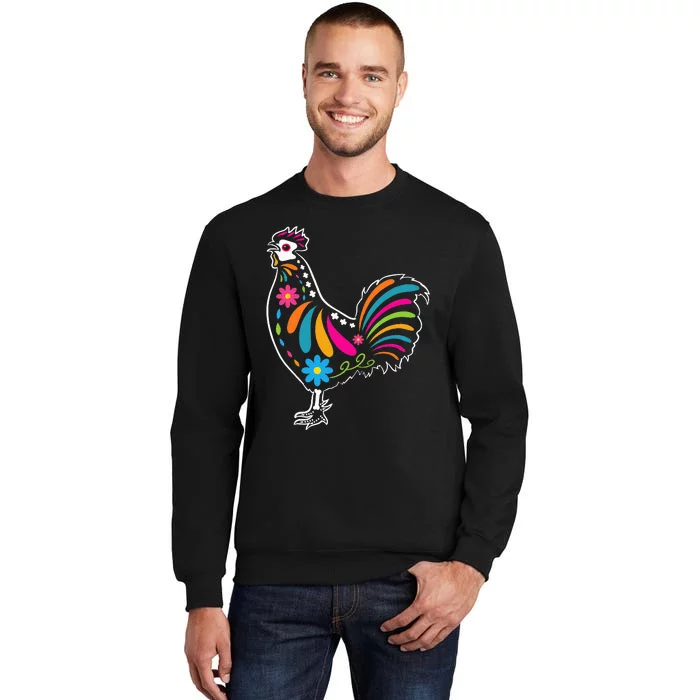 Dia De Los Muertos Halloween Sugar Skull Rooster Tall Sweatshirt