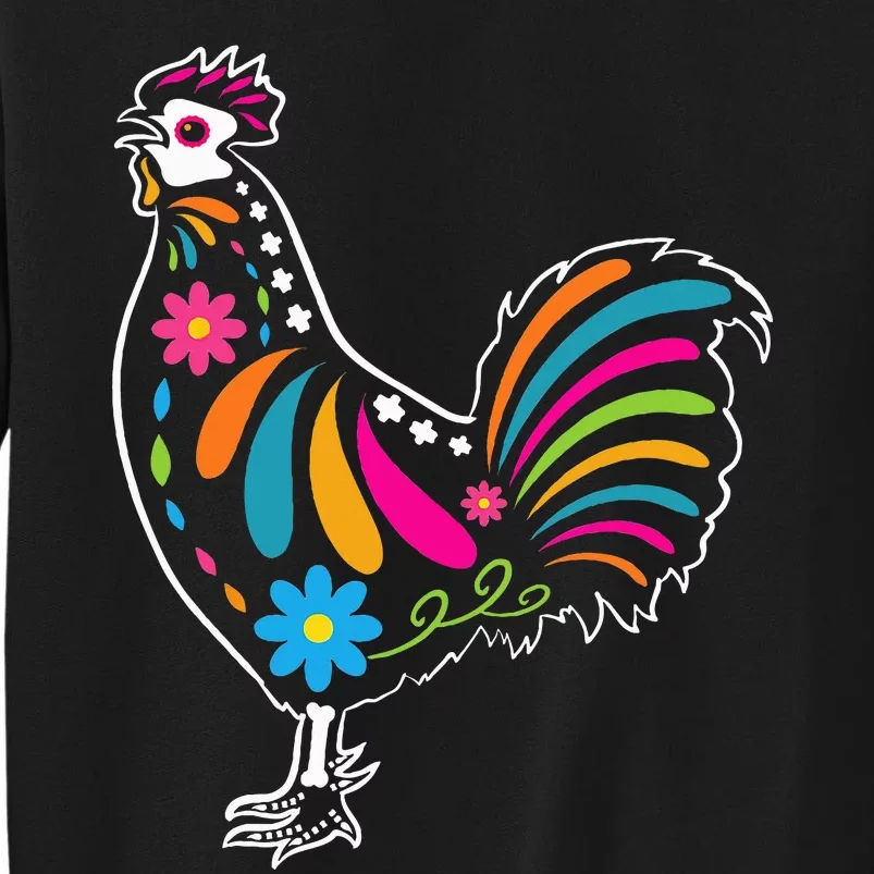 Dia De Los Muertos Halloween Sugar Skull Rooster Tall Sweatshirt