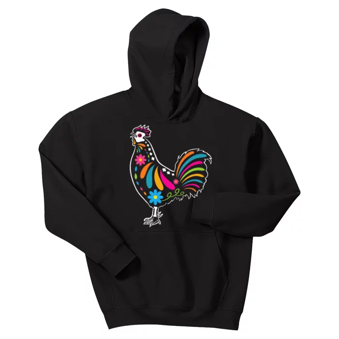 Dia De Los Muertos Halloween Sugar Skull Rooster Kids Hoodie