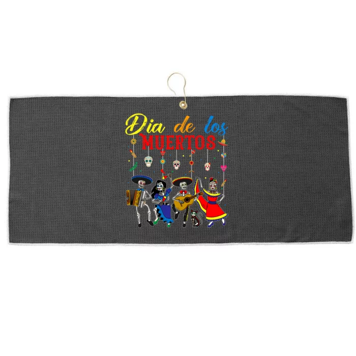 Dia De Los Muertos Day Of The Dead Mexican Skeleton Dancing Design Large Microfiber Waffle Golf Towel