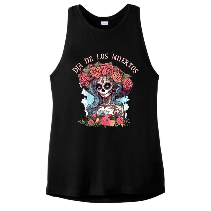 Dia De Los Muertos Floral Woman Ladies Tri-Blend Wicking Tank