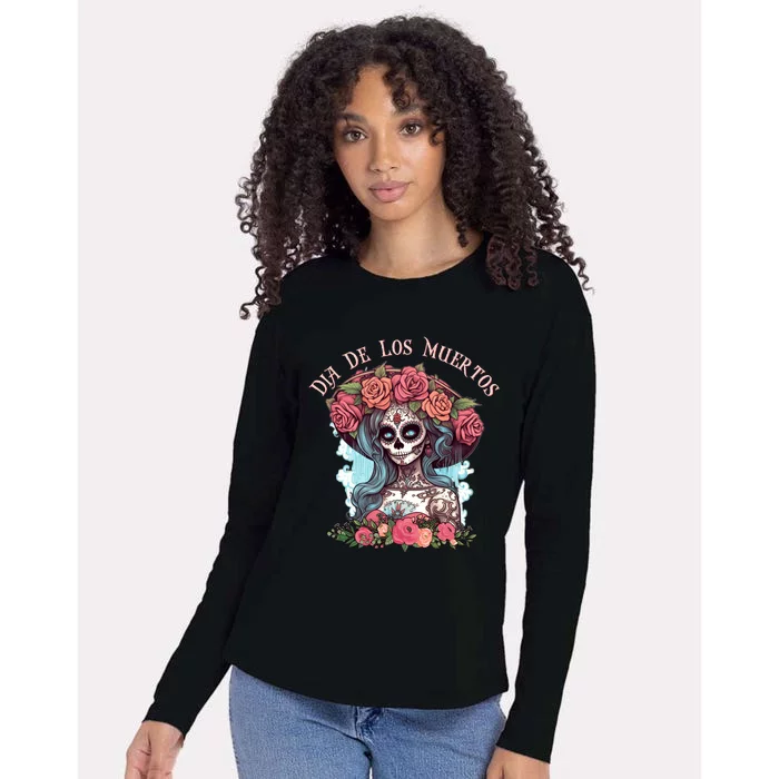 Dia De Los Muertos Floral Woman Womens Cotton Relaxed Long Sleeve T-Shirt