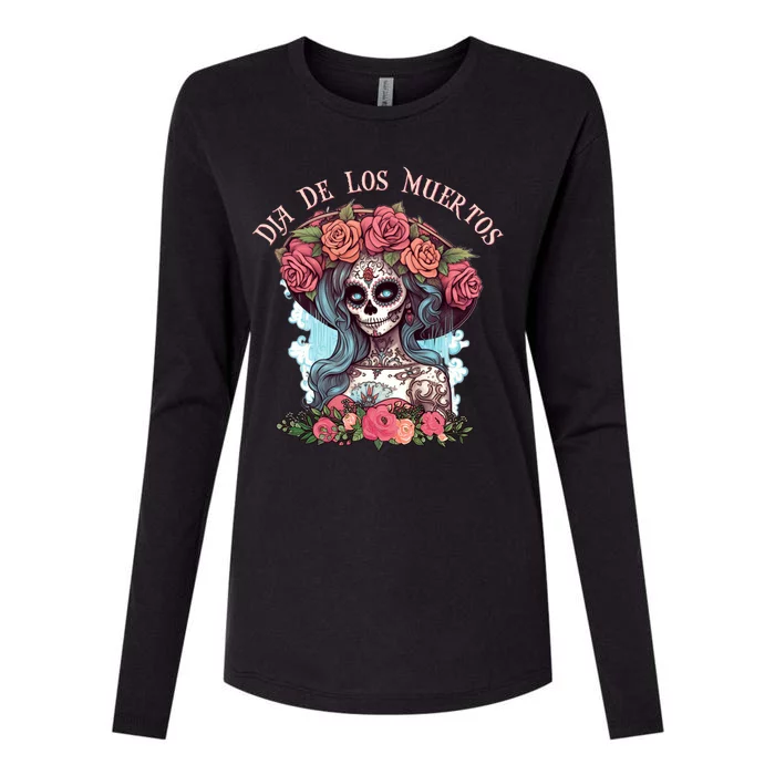 Dia De Los Muertos Floral Woman Womens Cotton Relaxed Long Sleeve T-Shirt