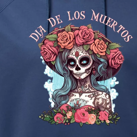 Dia De Los Muertos Floral Woman Performance Fleece Hoodie