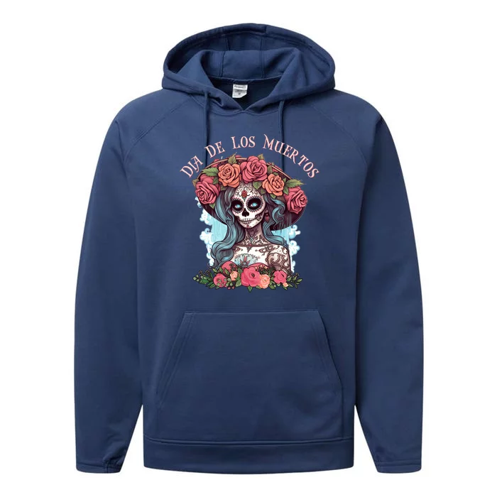 Dia De Los Muertos Floral Woman Performance Fleece Hoodie