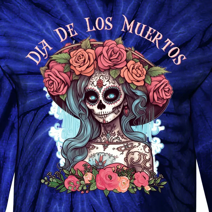 Dia De Los Muertos Floral Woman Tie-Dye Long Sleeve Shirt