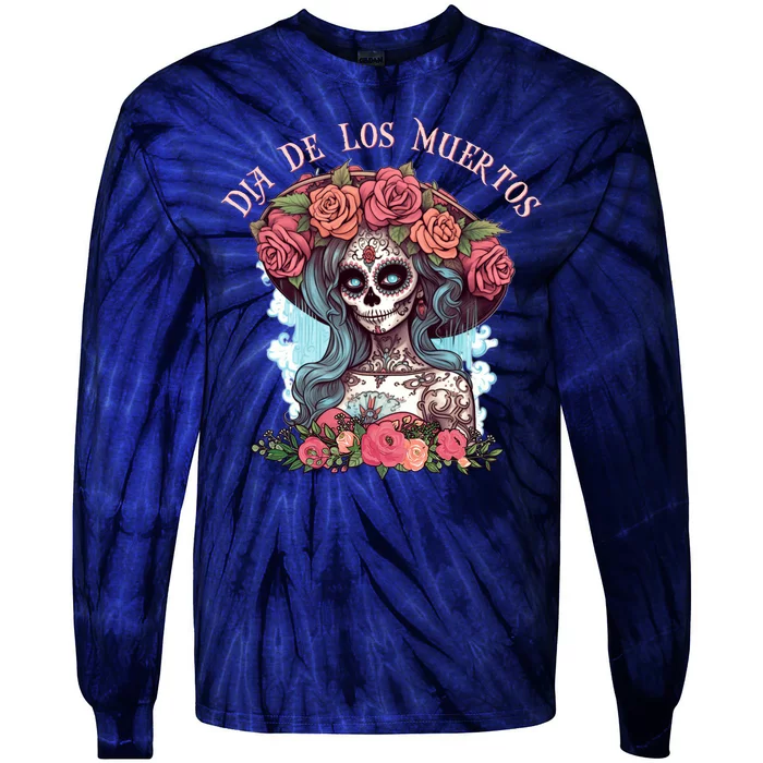 Dia De Los Muertos Floral Woman Tie-Dye Long Sleeve Shirt