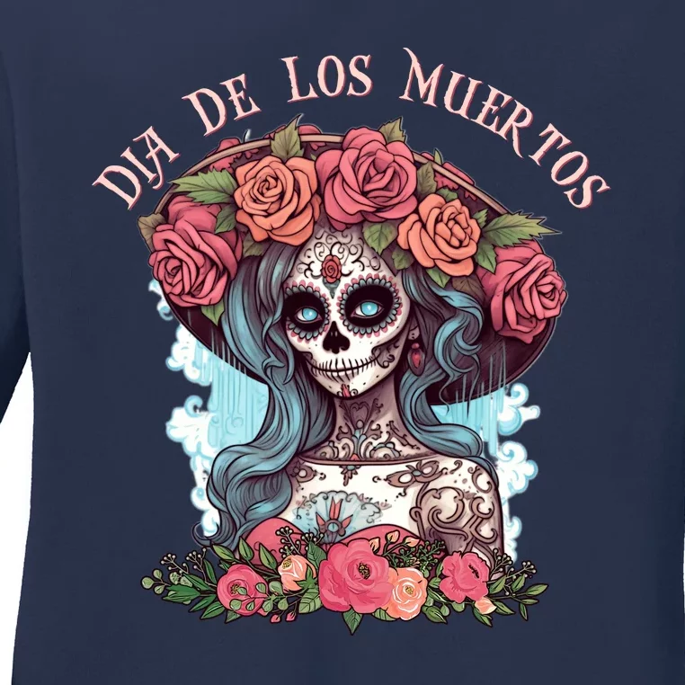 Dia De Los Muertos Floral Woman Ladies Long Sleeve Shirt