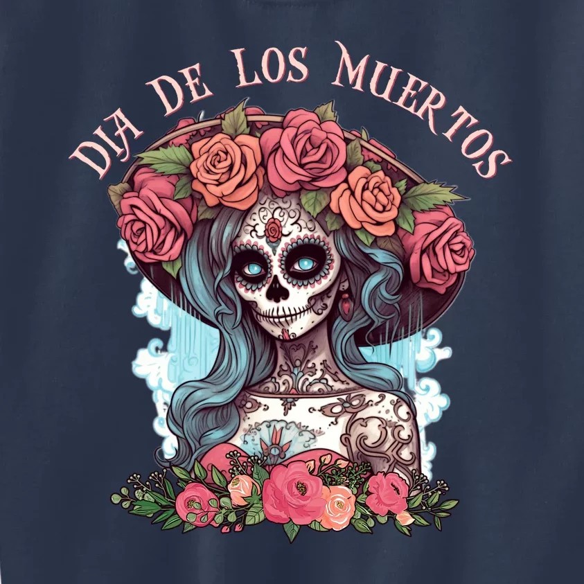 Dia De Los Muertos Floral Woman Kids Sweatshirt