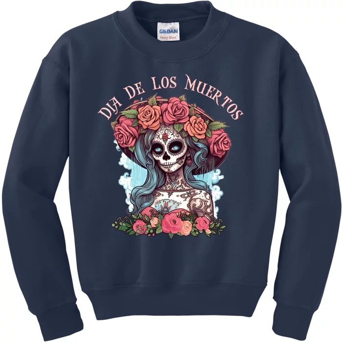 Dia De Los Muertos Floral Woman Kids Sweatshirt